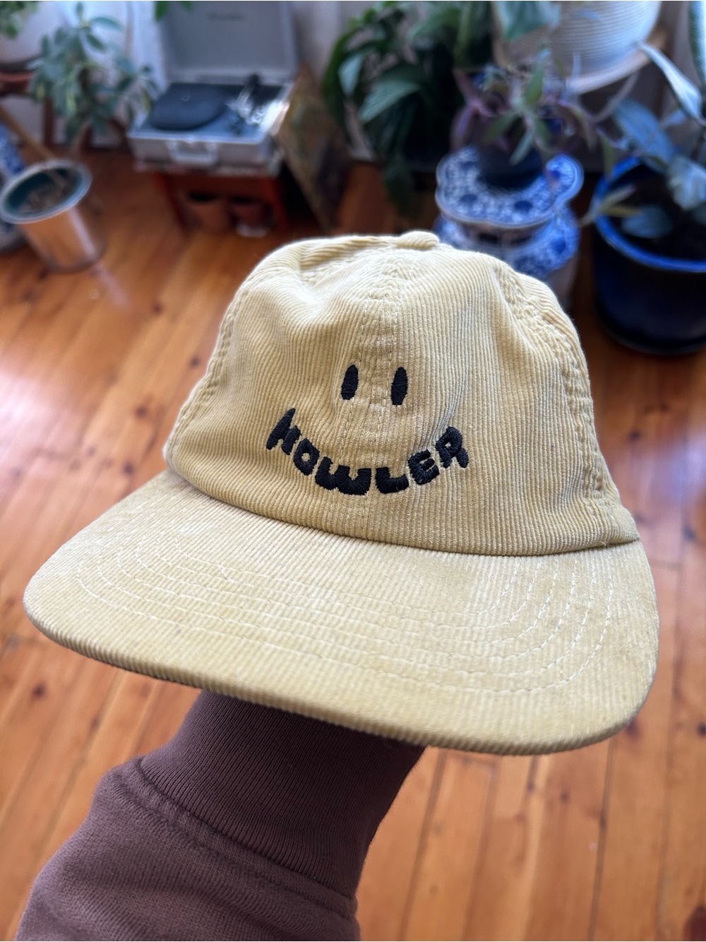 Howlers Bros Hat Cap Yellow Strapback Corduroy Smiley Face Smiles Embroidered